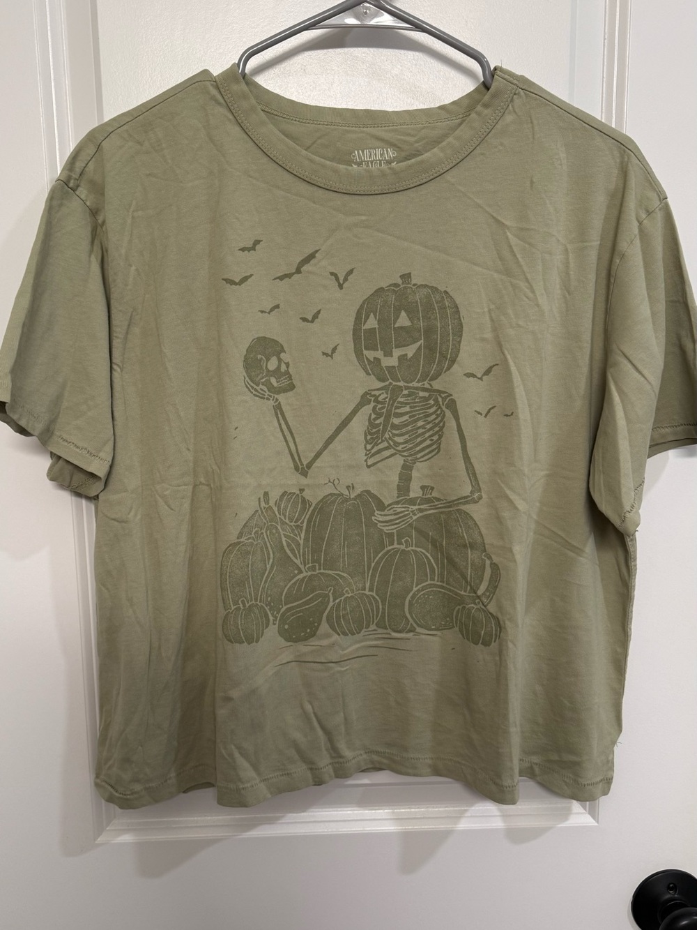 American Eagle - Green Halloween Pumpkin Skeleton Tee, XL NWT
